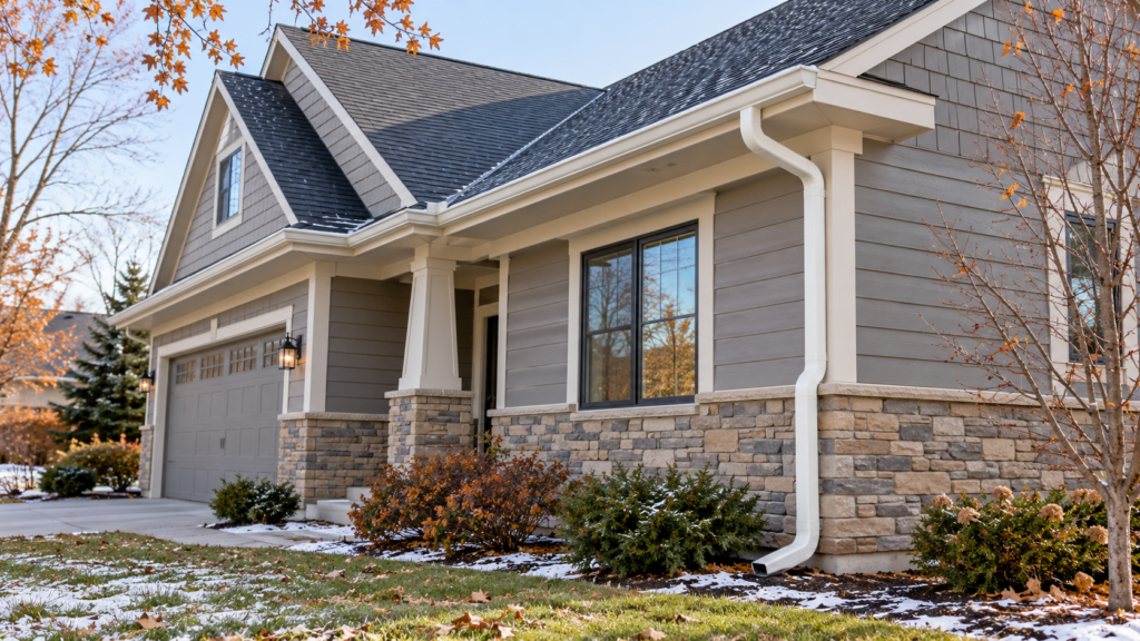 gutter downspout system on a house