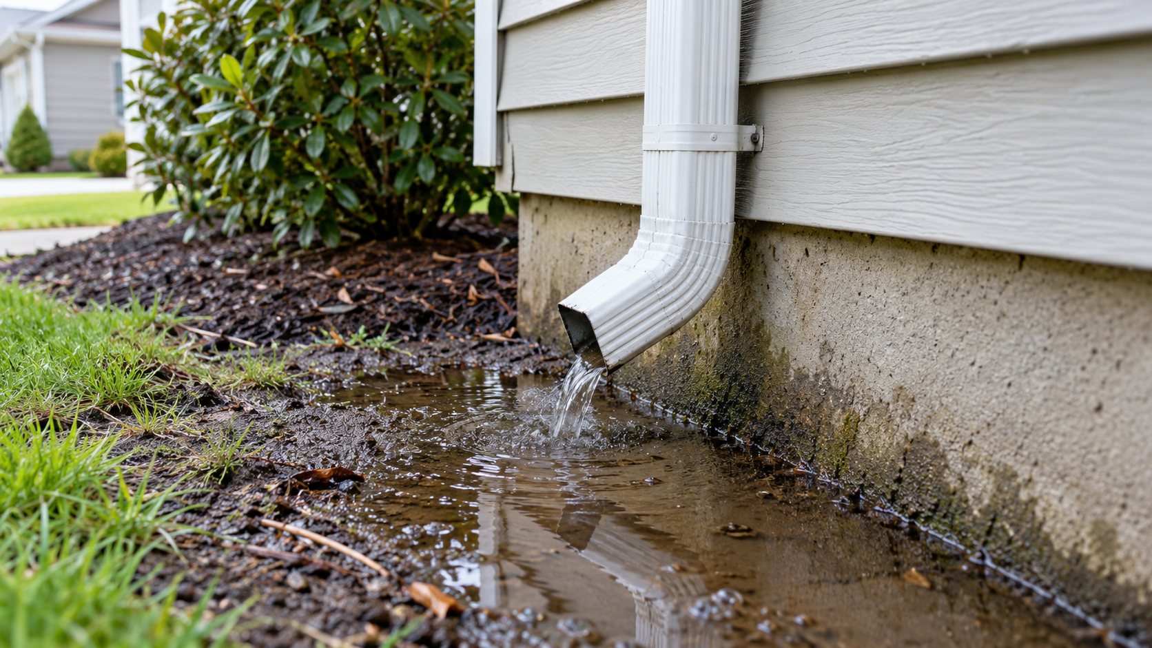 downspout water pooling near home foundation