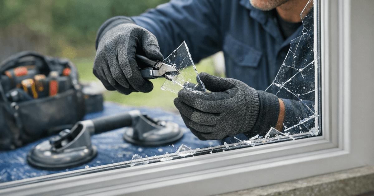 professional replacing cracked residential window glass