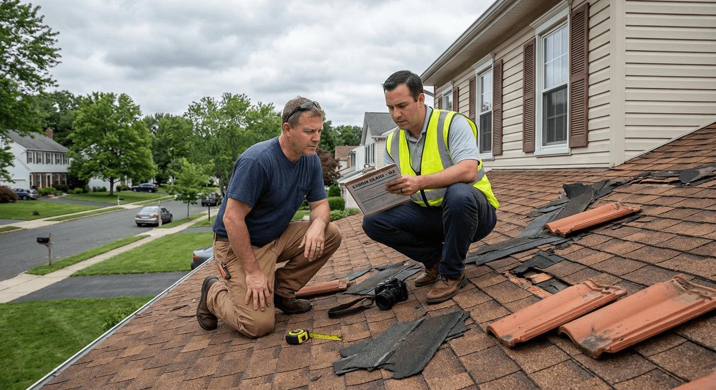professional roofing contractor discussing roof leak repair with a homeowner